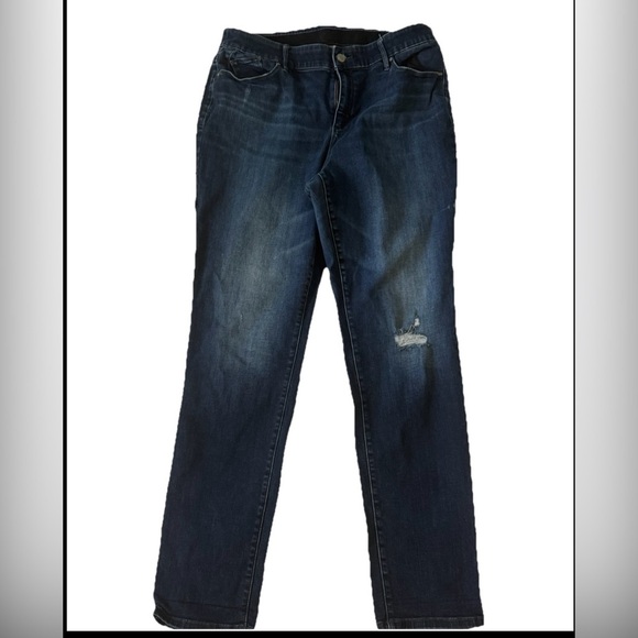 Chico’s Jeans Mid Rise, Stretch Waist, Dark Distressed, Straight Sz 2R Or L/12 - Picture 1 of 10